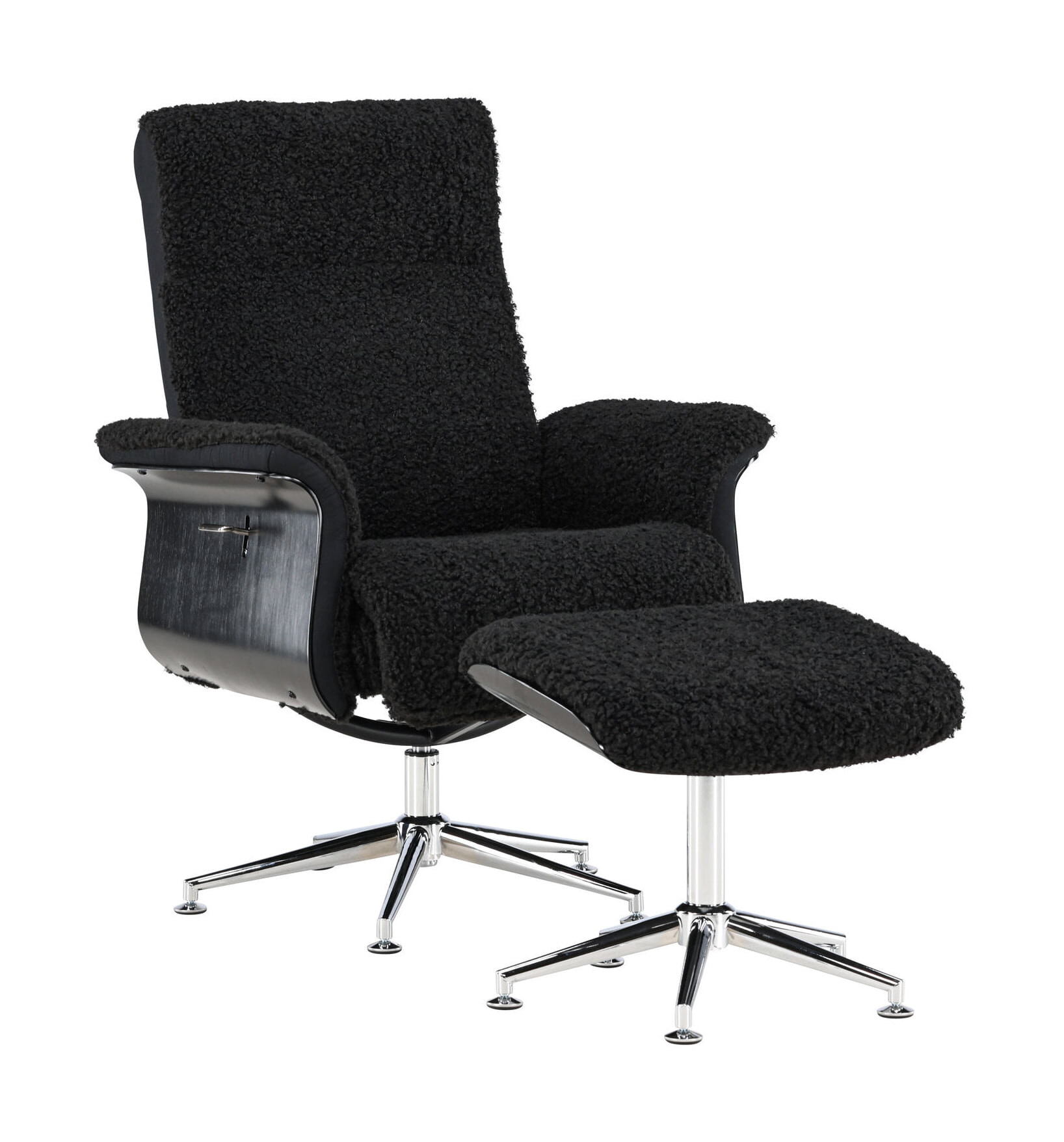 Nohr Fauteuil 'Arnoldo' Met voetenbank, Faux fur, kleur Zwart