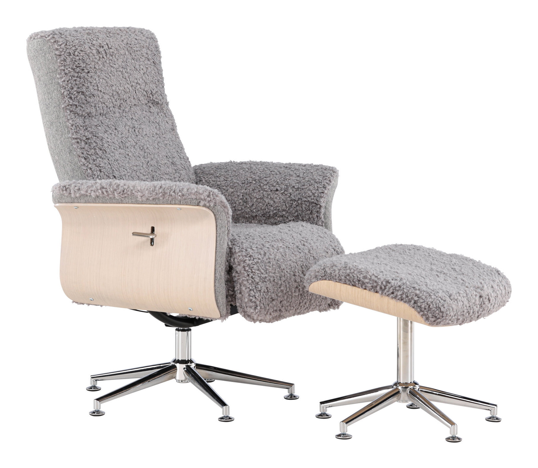 Nohr Fauteuil 'Arnoldo' Met voetenbank, Faux fur, kleur Grijs