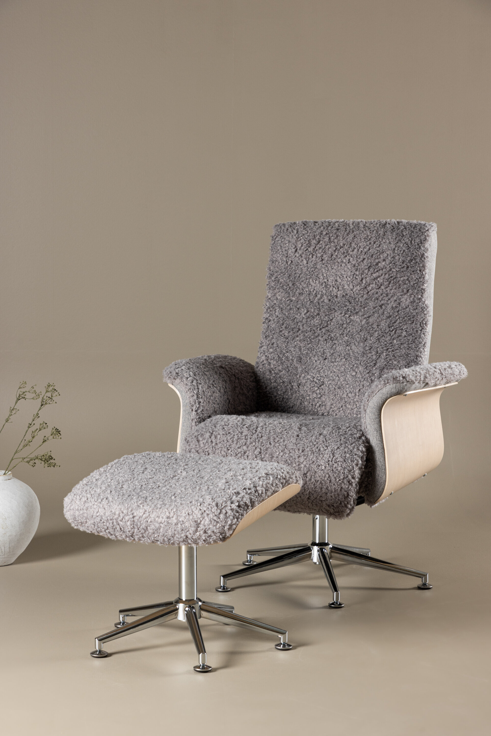 Nohr Fauteuil Arnoldo Met voetenbank, Faux fur - Grijs