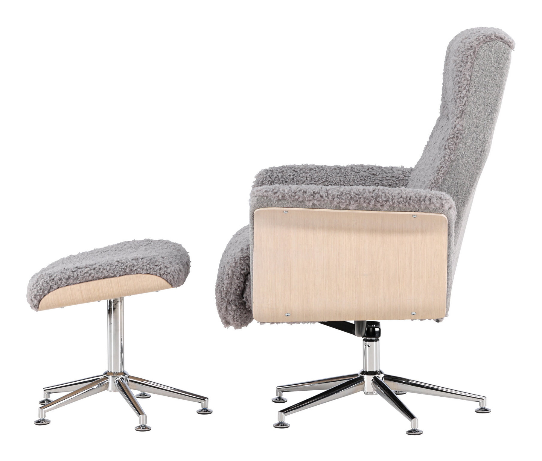 Nohr Fauteuil 'Arnoldo' Met voetenbank, Faux fur, kleur Grijs