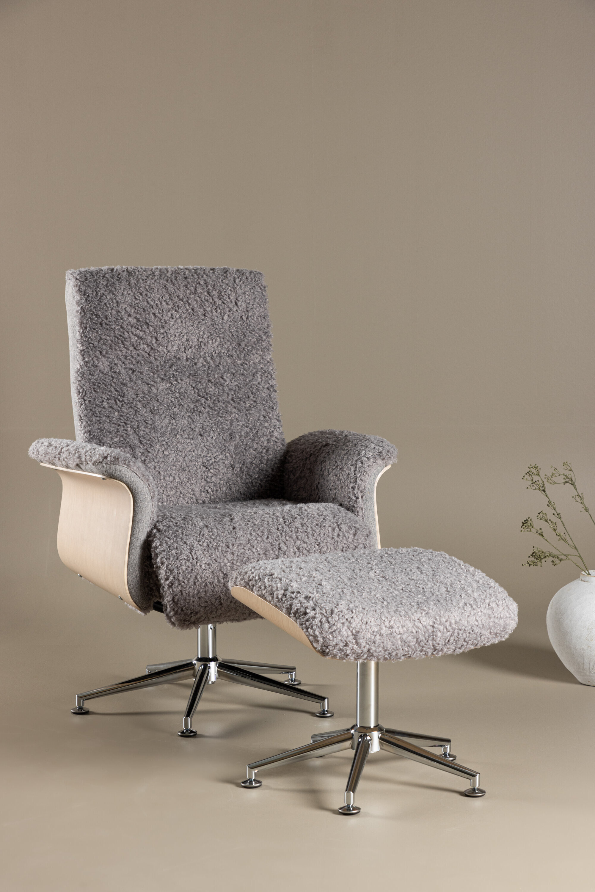 Nohr Fauteuil Arnoldo Met voetenbank, Faux fur - Grijs