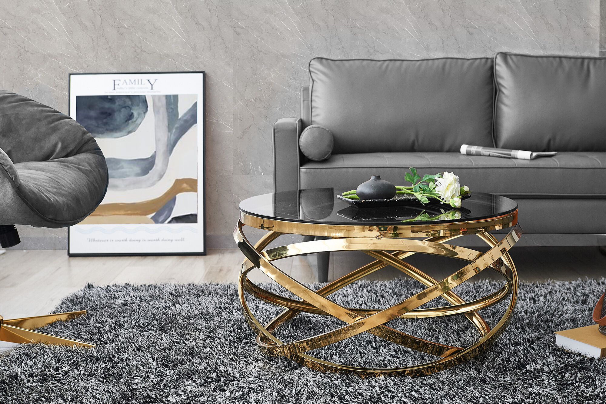 Artistiq Living Salontafel 'Mischa' 80cm smoke-glas, kleur goud