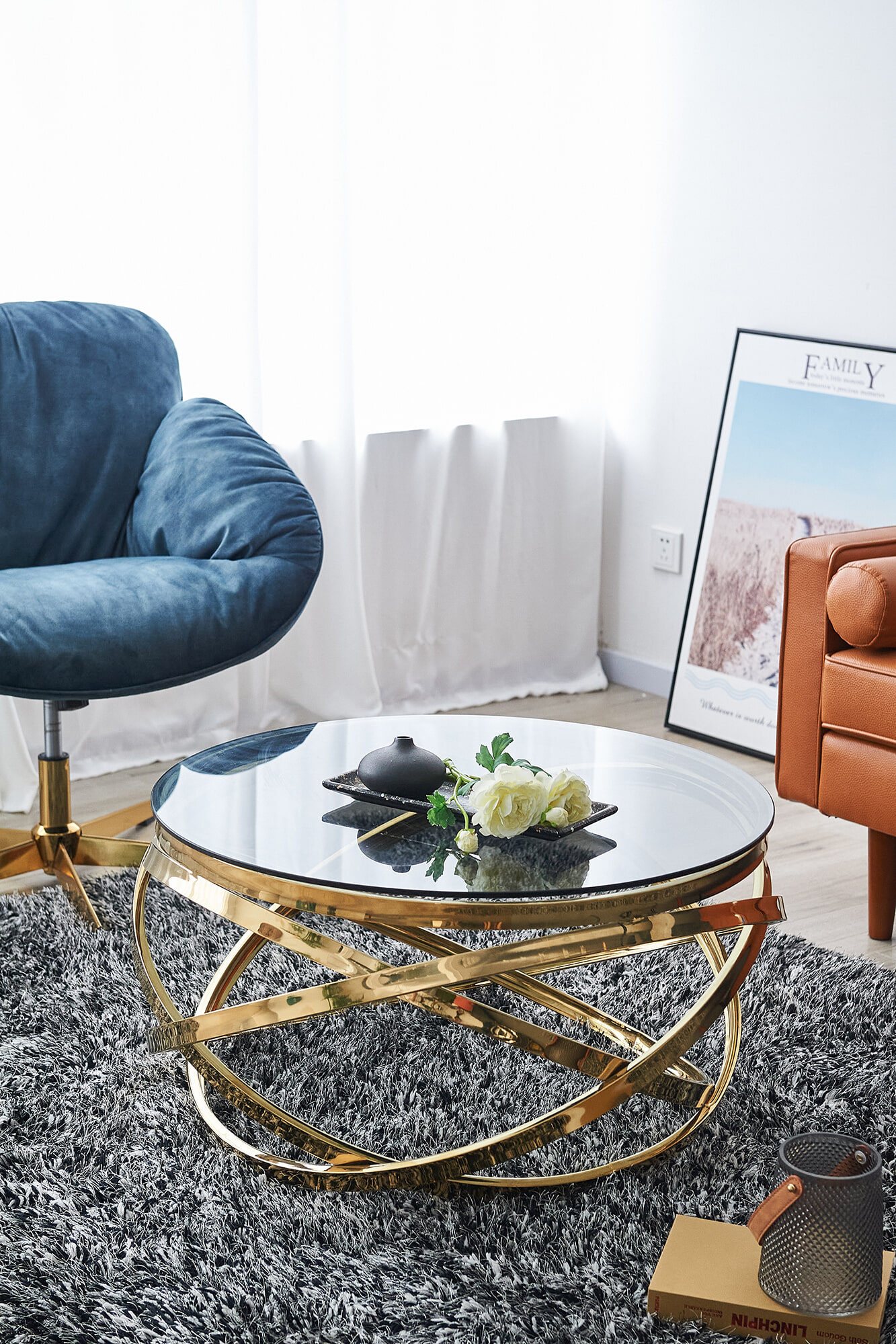 Artistiq Living Salontafel 'Mischa' 80cm smoke-glas, kleur goud