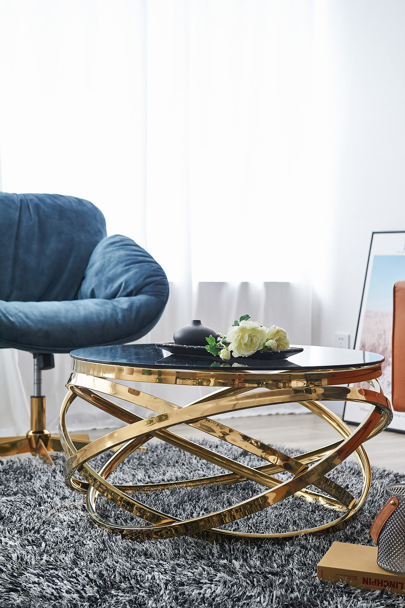 Artistiq Living Salontafel 'Mischa' 80cm smoke-glas, kleur goud