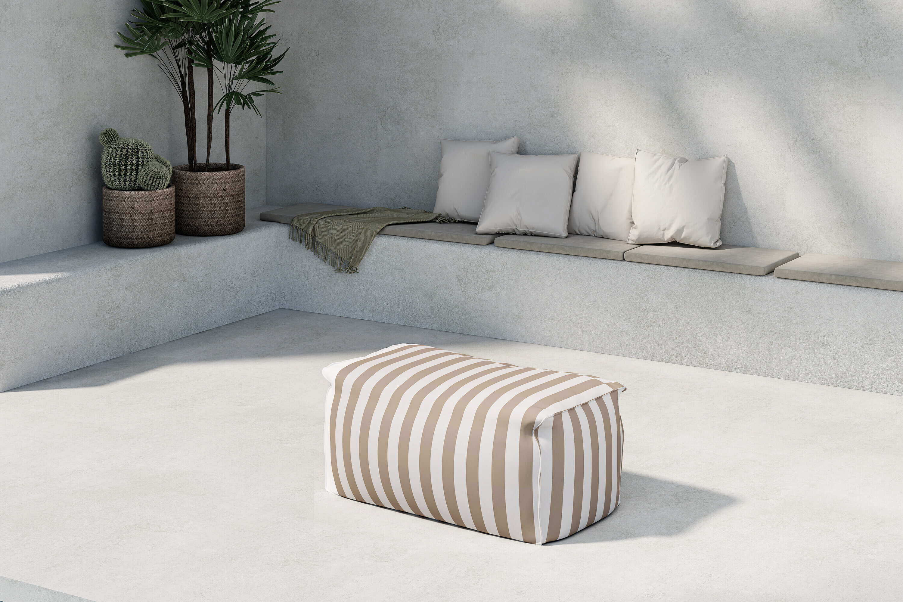 Nohr Outdoor Hocker Carlson Olefin - Wit/Beige Gestreept