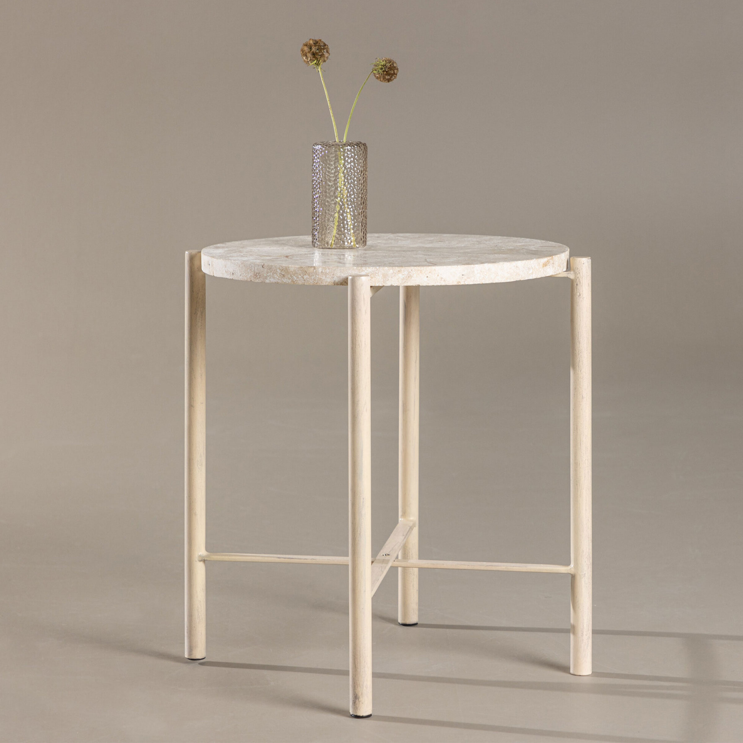 Nohr Ronde Bijzettafel Arnita Mactan steen, 40cm - Beige
