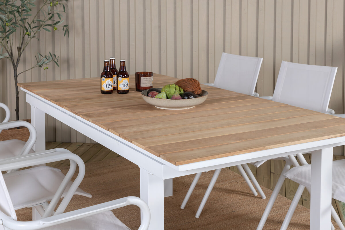 Nohr Uitschuifbare Tuintafel 'Constantina' Teakhout, 180/240 x 90cm, kleur Naturel/Wit