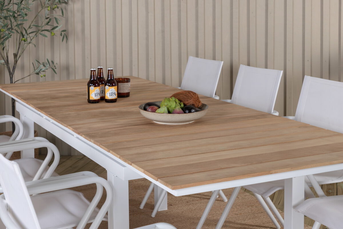 Nohr Uitschuifbare Tuintafel 'Constantina' Teakhout, 180/240 x 90cm, kleur Naturel/Wit
