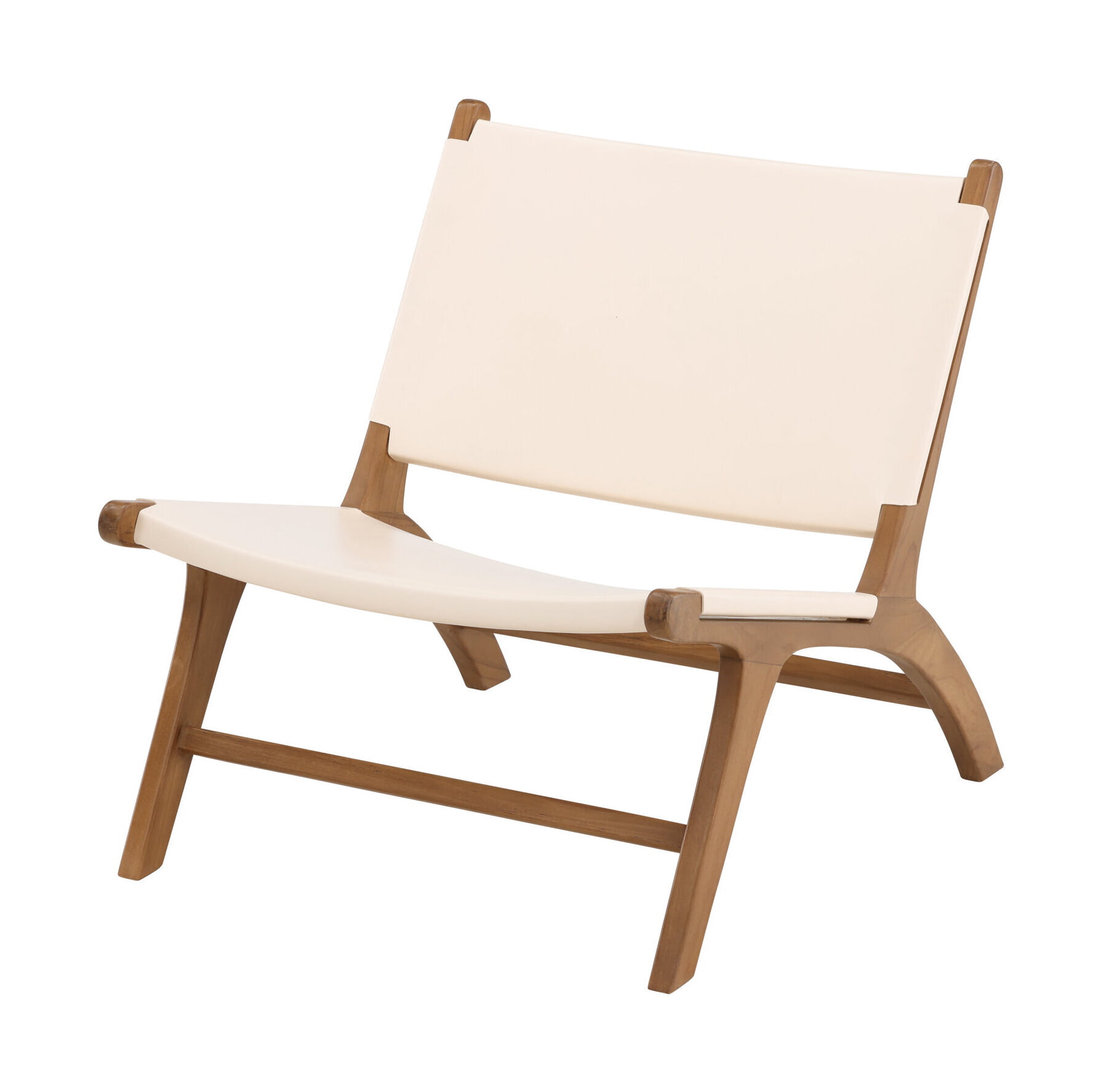 Nohr Fauteuil 'Calogero' Teakhout en Lederlook, kleur Crème