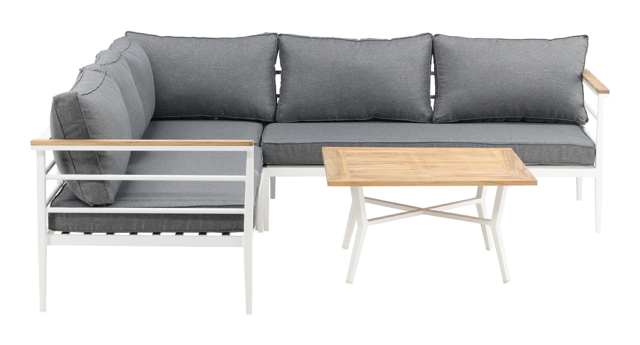 Nohr Loungeset 'Constantina' Teakhout, Met hoekbank en tafel, kleur Wit