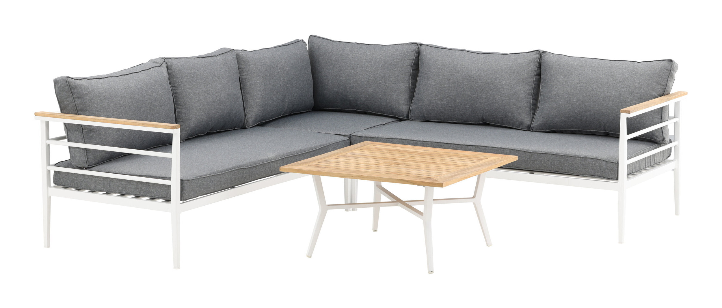Nohr Loungeset 'Constantina' Teakhout, Met hoekbank en tafel, kleur Wit
