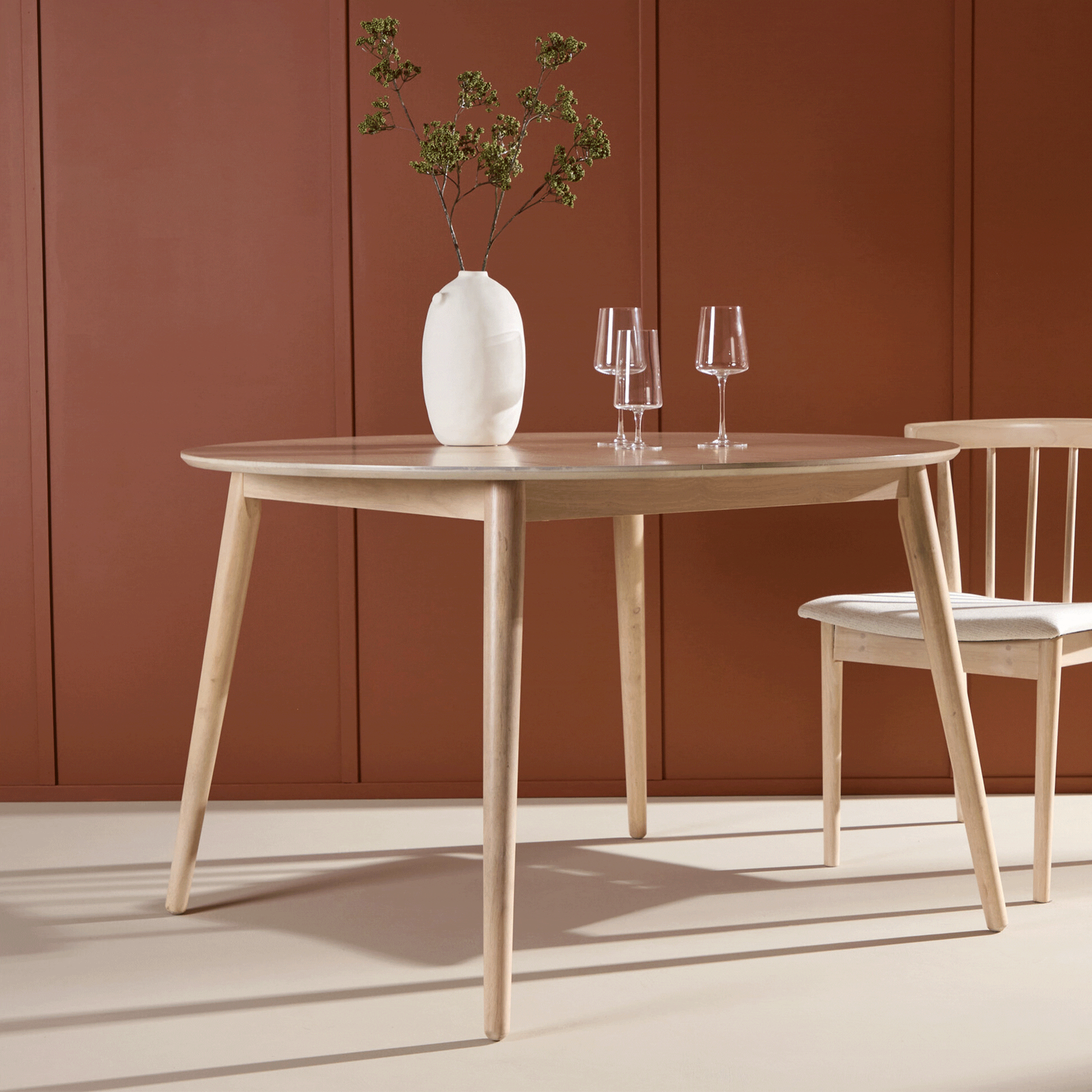 Nohr Ronde Eettafel Neomi Rubberhout, 120cm - Whitewash