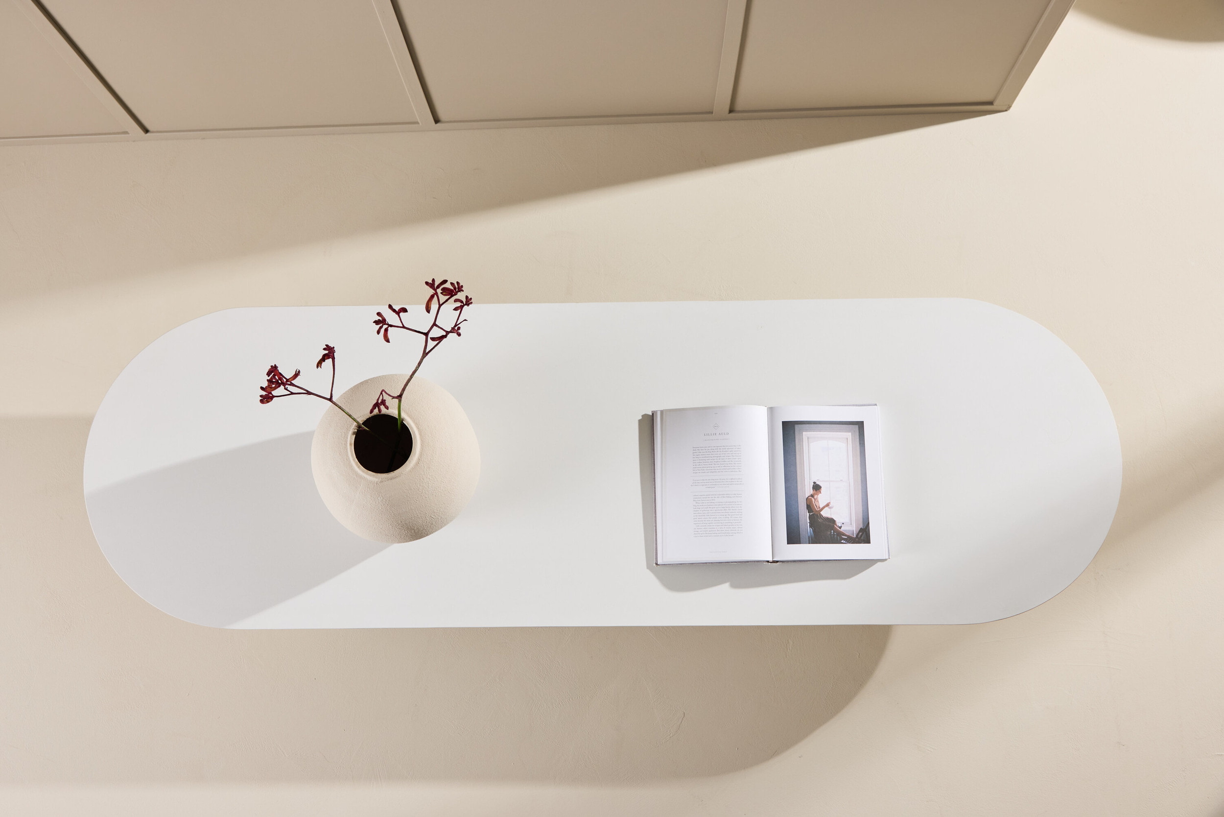 Nohr Ovale Salontafel 'Shundrika' MDF Steenlook, 190 x 60cm, kleur Beige