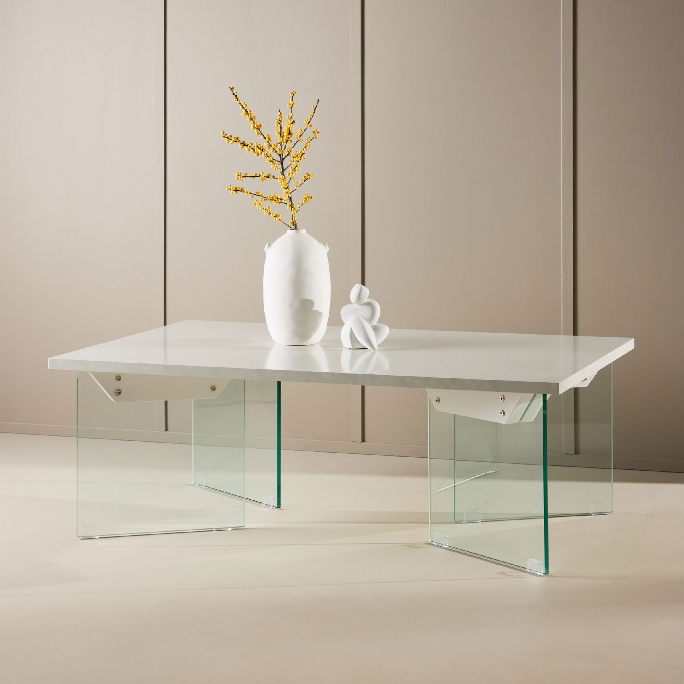 Nohr Salontafel Hal Betonlook en glas, 120 x 80cm - Wit