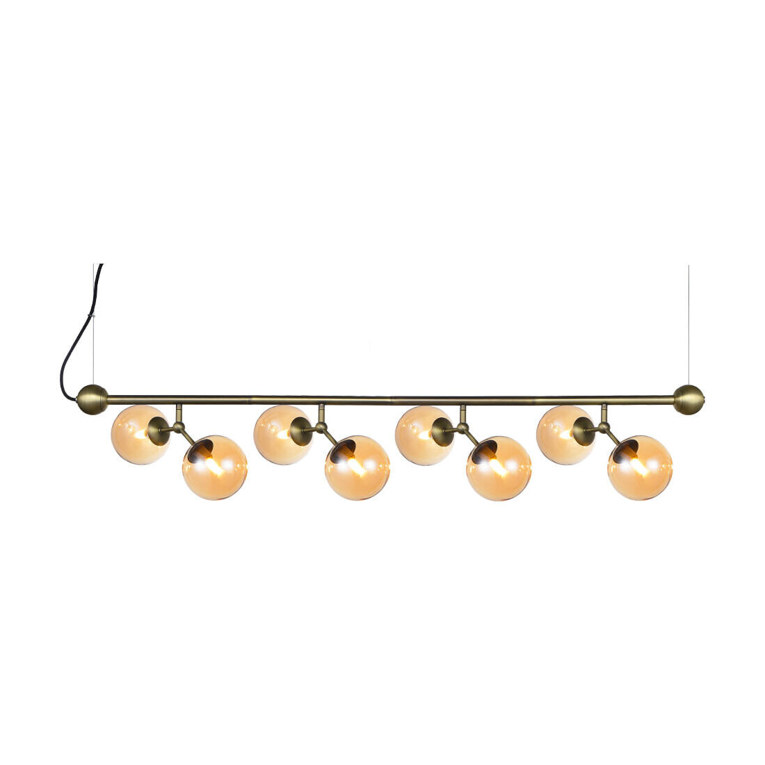 Halo Design Hanglamp 'Atom' Horizontaal, 8-lamps, kleur Messing / Amber