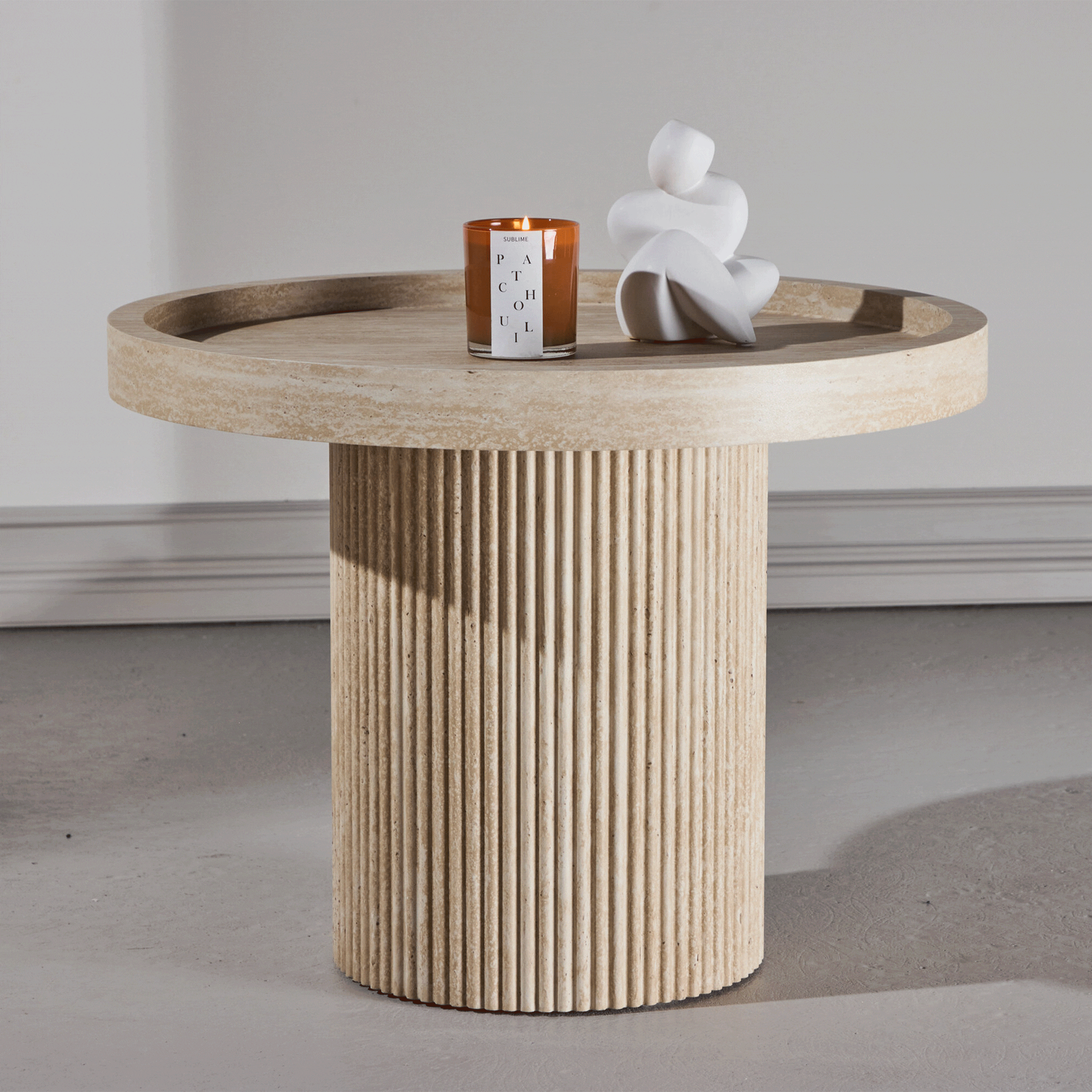Nohr Ronde Bijzettafel Mikos Travertinlook, 60cm - Beige
