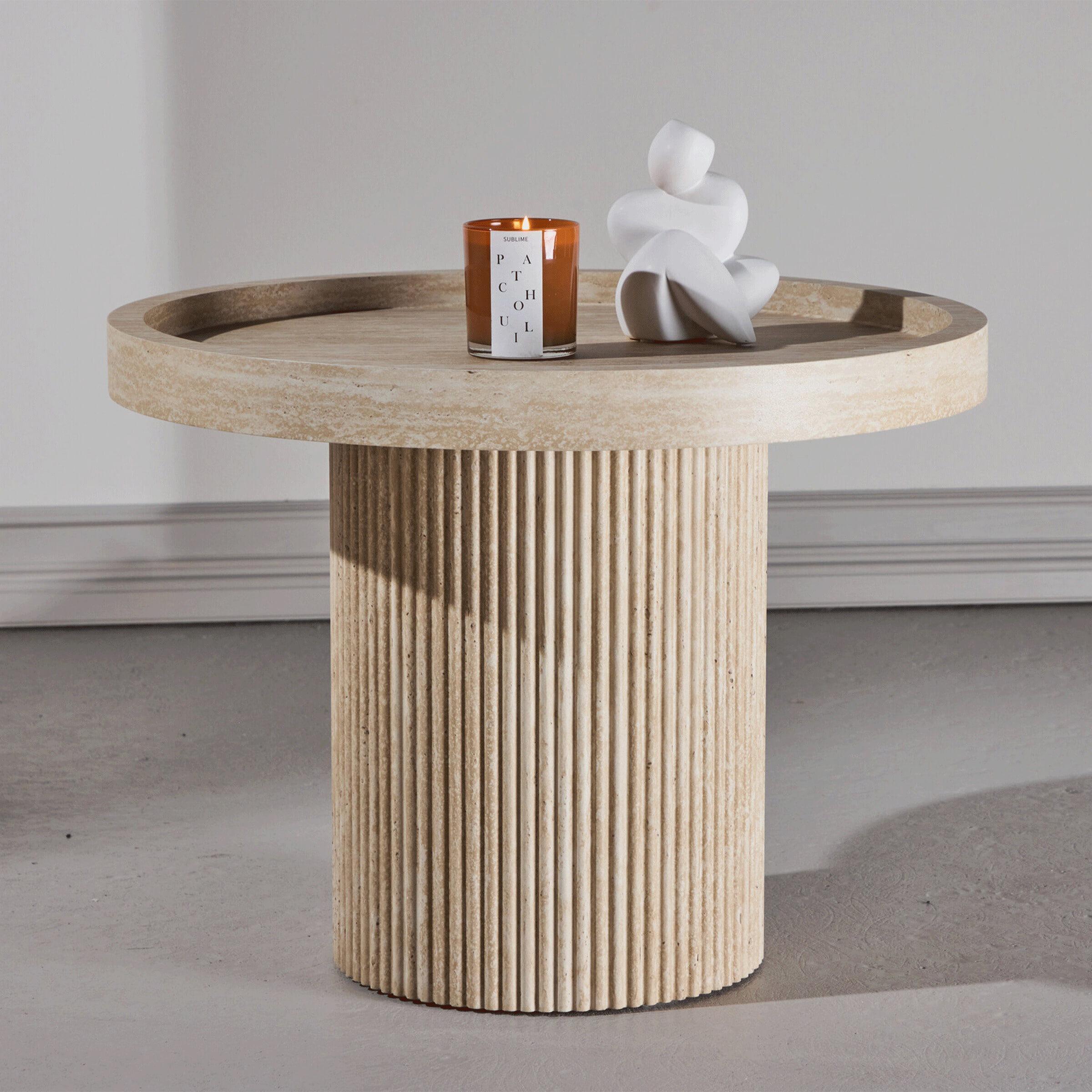 Nohr Ronde Bijzettafel Mikos Travertinlook, 60cm - Beige