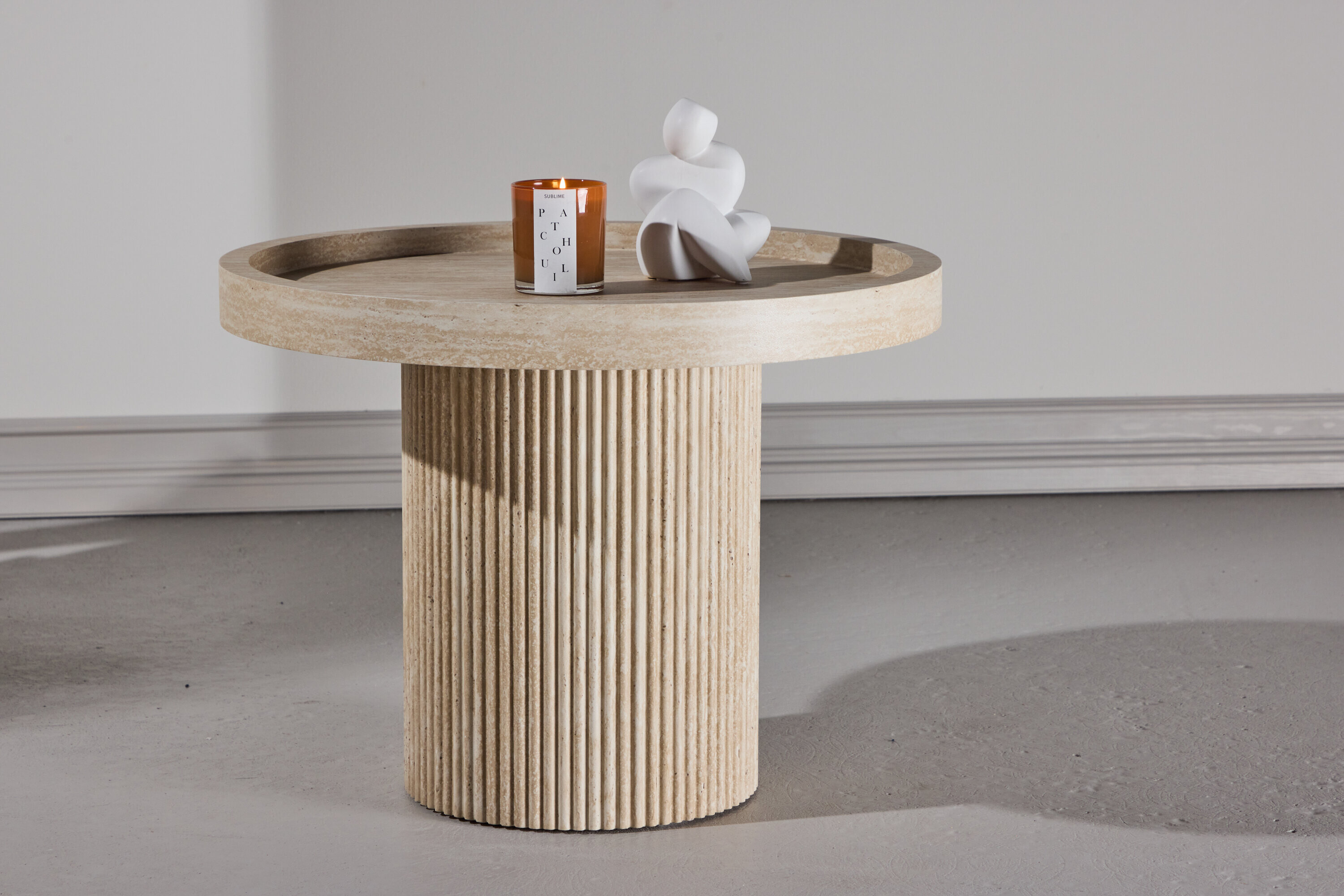 Nohr Ronde Bijzettafel Mikos Travertinlook, 60cm - Beige