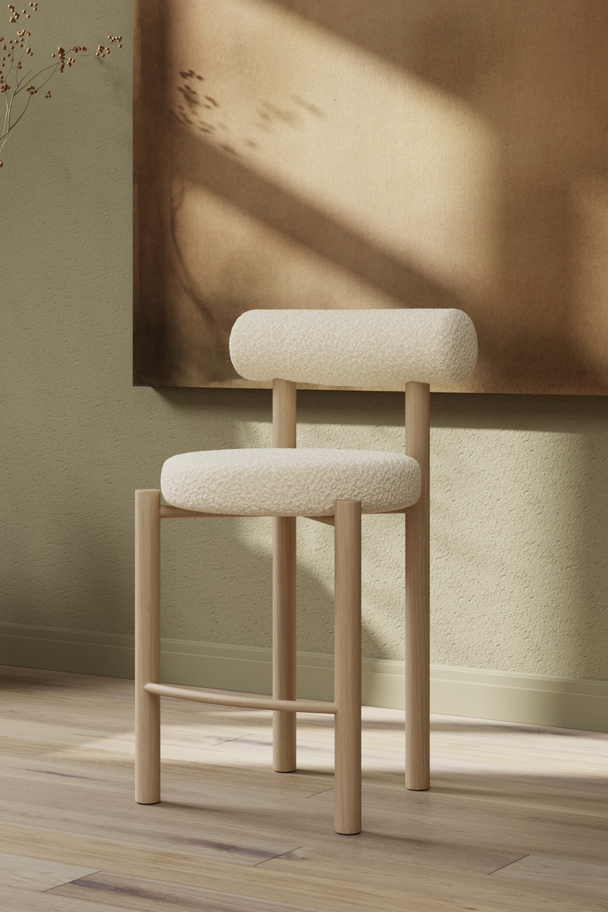 Nohr Barkruk 'Kashia' Bouclé en houtlook (zithoogte 66cm)