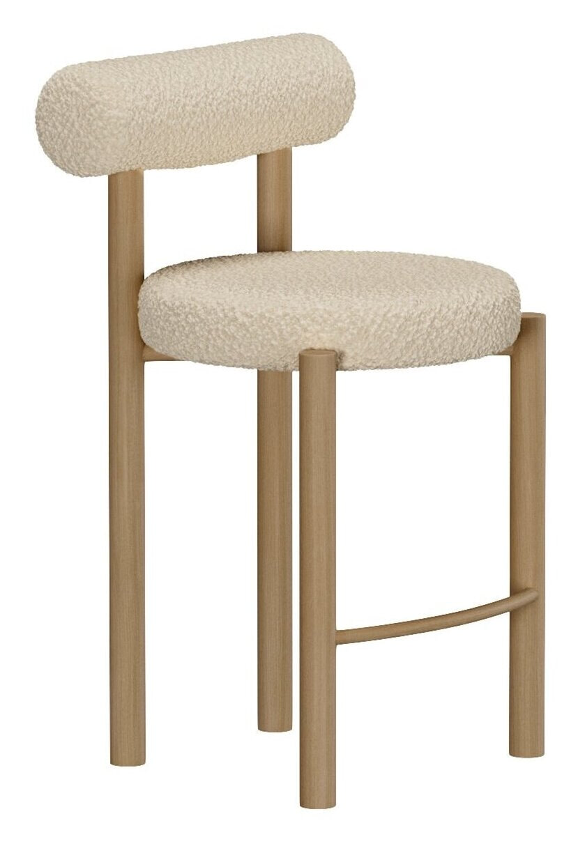 Nohr Barkruk 'Kashia' Bouclé en houtlook (zithoogte 66cm)