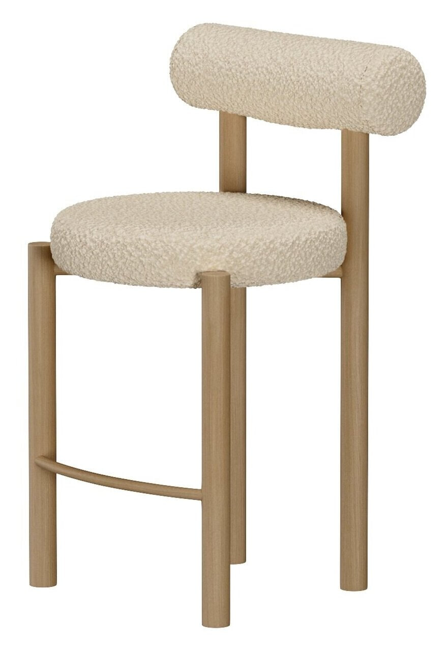 Nohr Barkruk 'Kashia' Bouclé en houtlook (zithoogte 66cm)