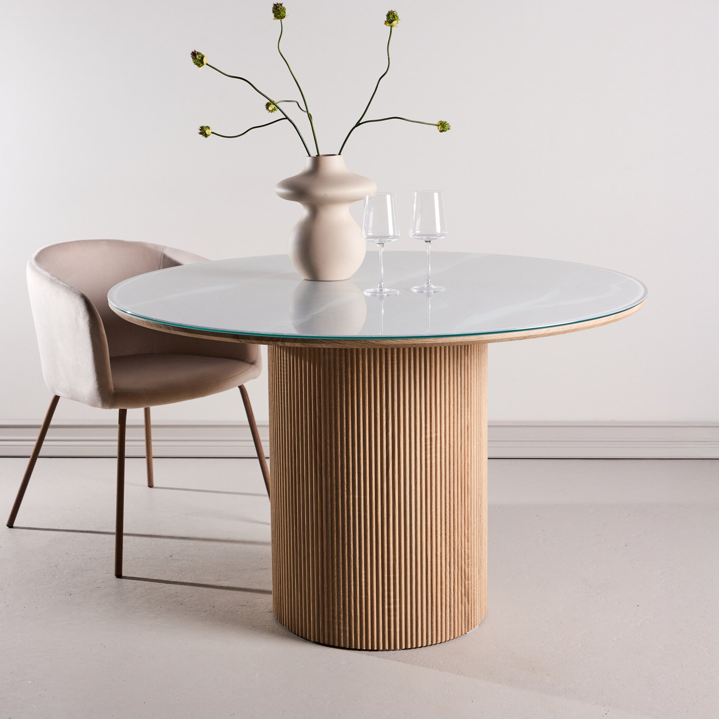 Nohr Ronde Eettafel Adrin Glas met marmerlook en MDF, 120cm - Wit