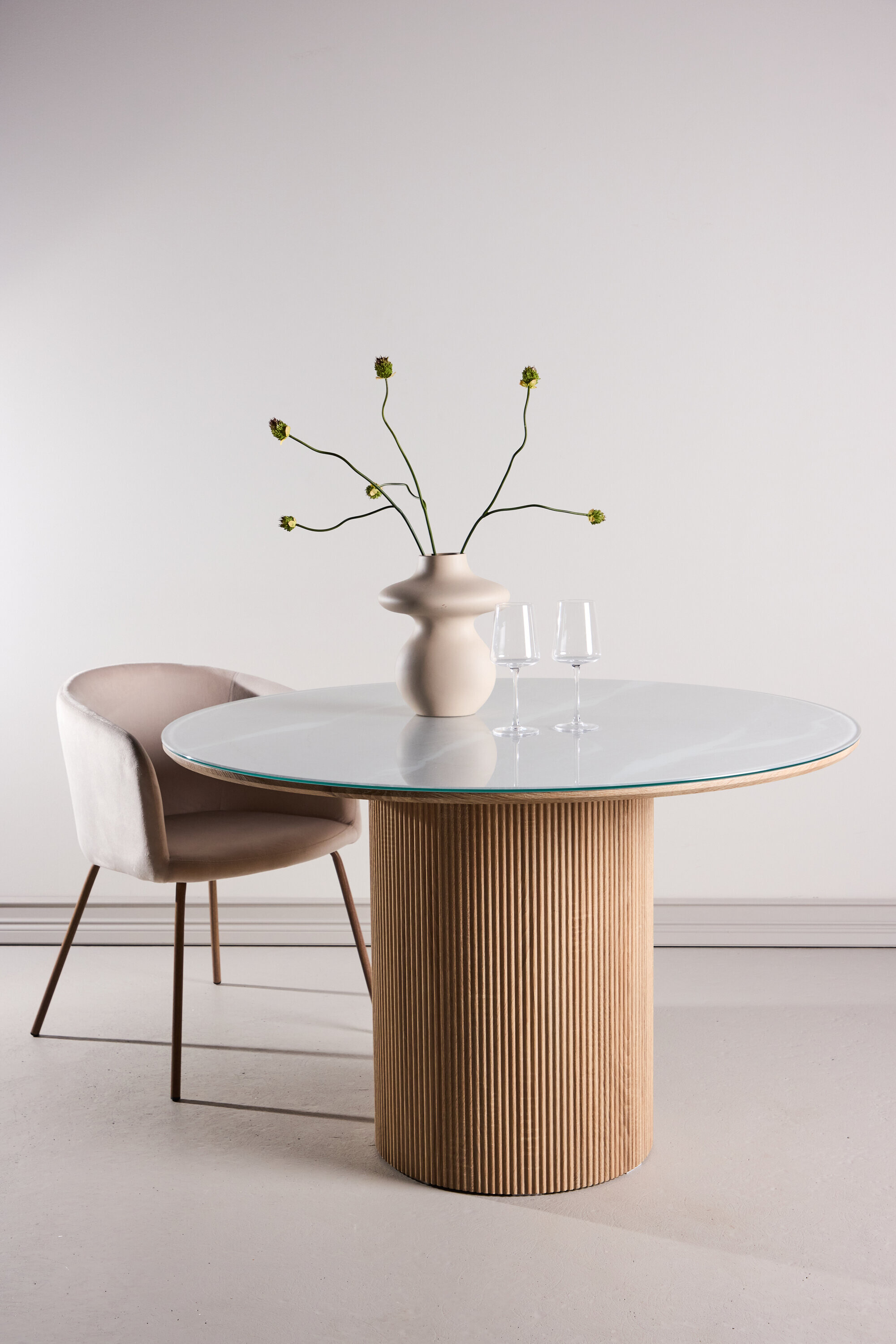 Nohr Ronde Eettafel Adrin Glas met marmerlook en MDF, 120cm - Wit
