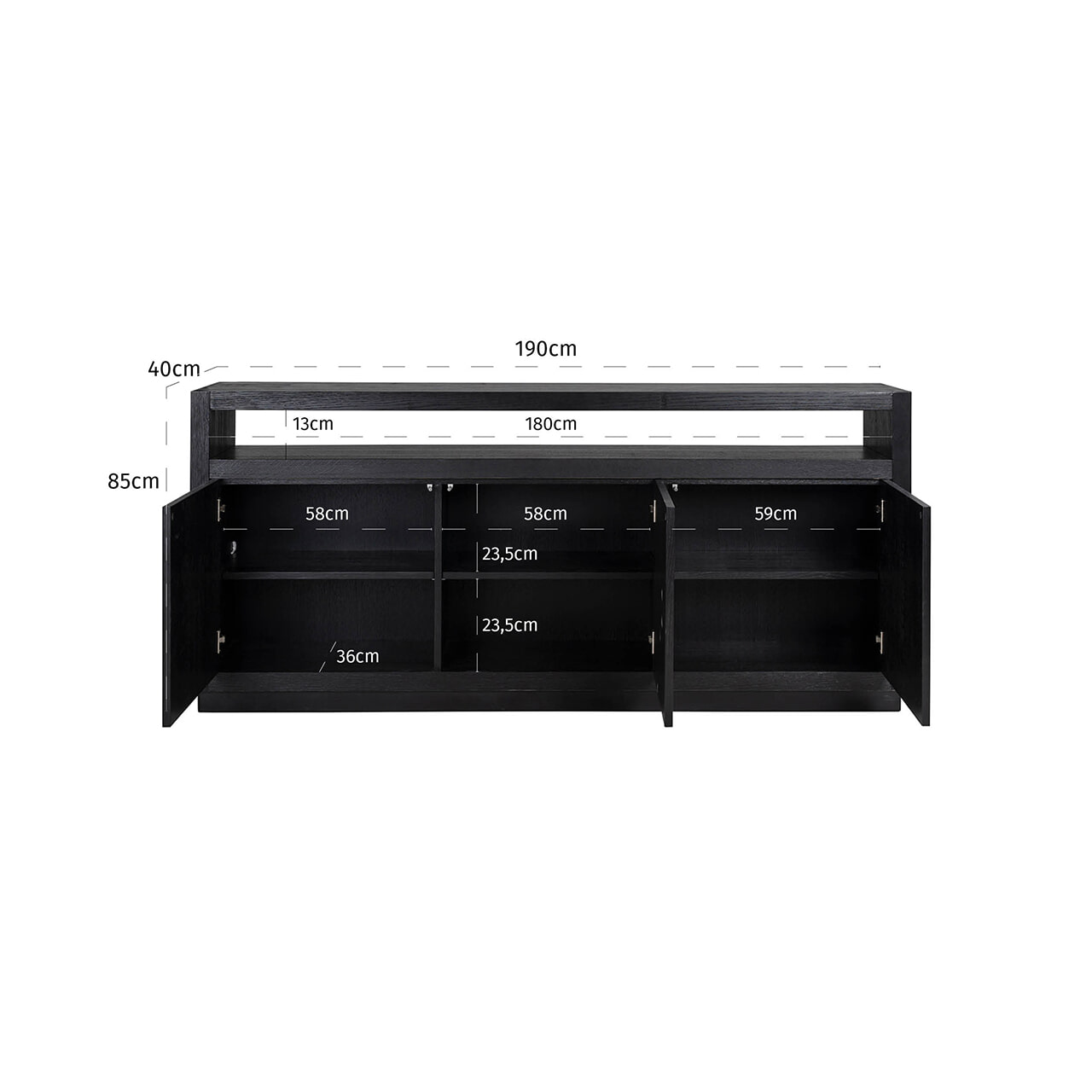 Richmond Dressoir 'Oakura' Eikenhout 190cm, kleur zwart