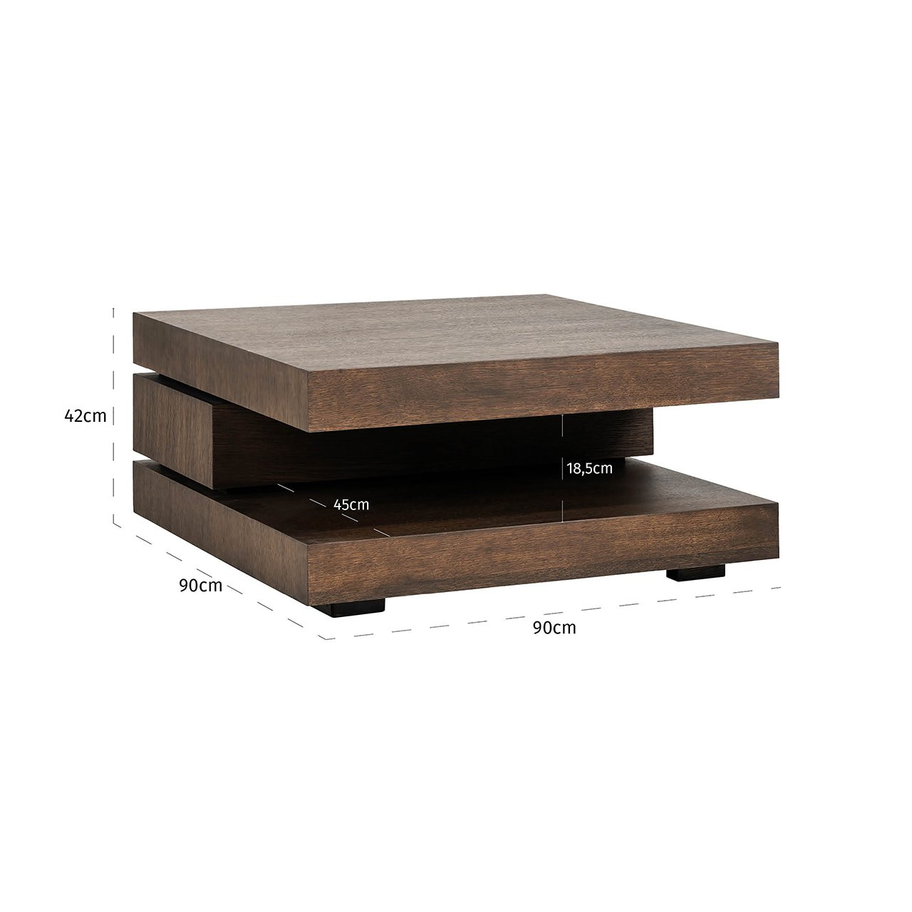 Richmond Vierkante Salontafel 'Oakura' 90cm, kleur Bruin