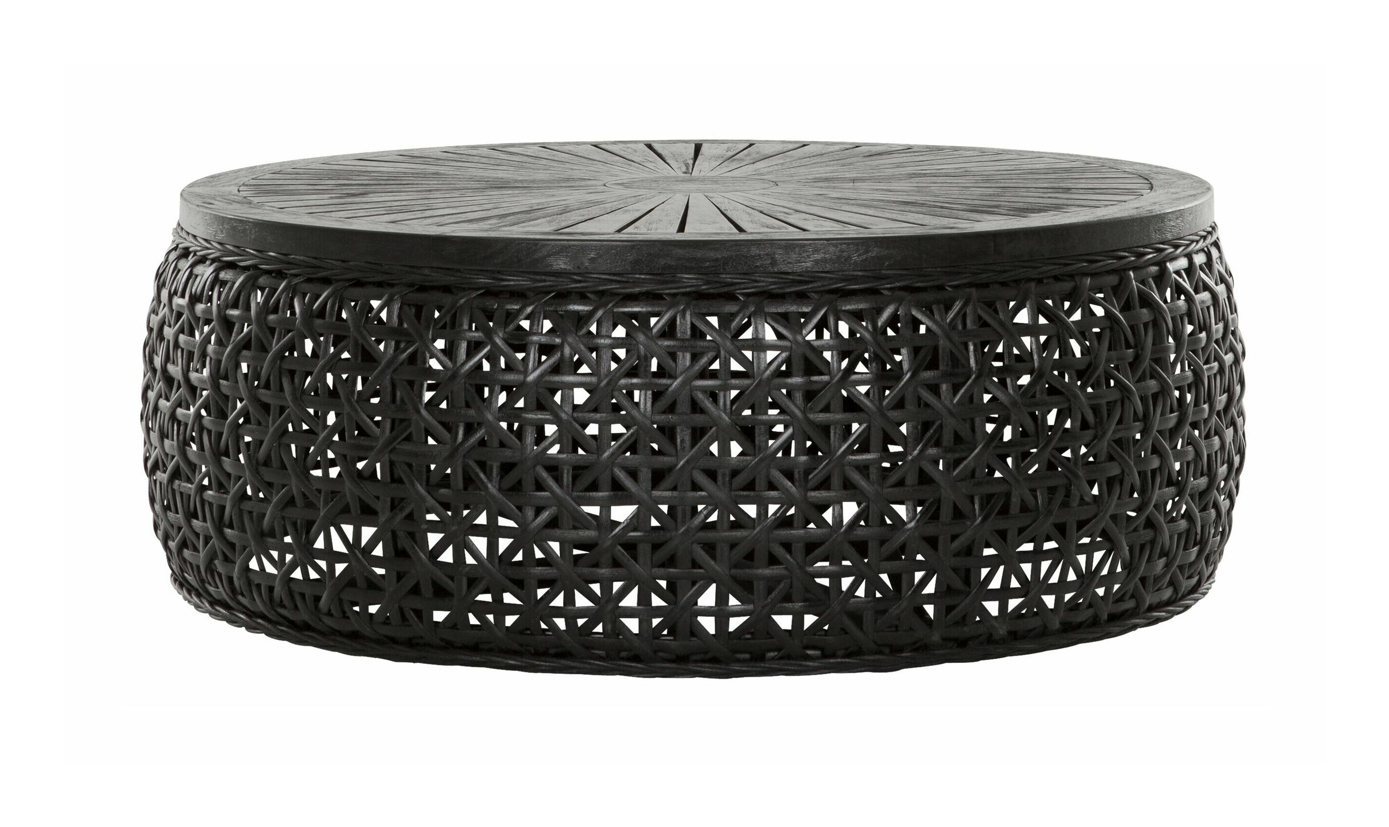 MUST Living Salontafel Rimini Rotan en hout, 100cm - Zwart - Rond