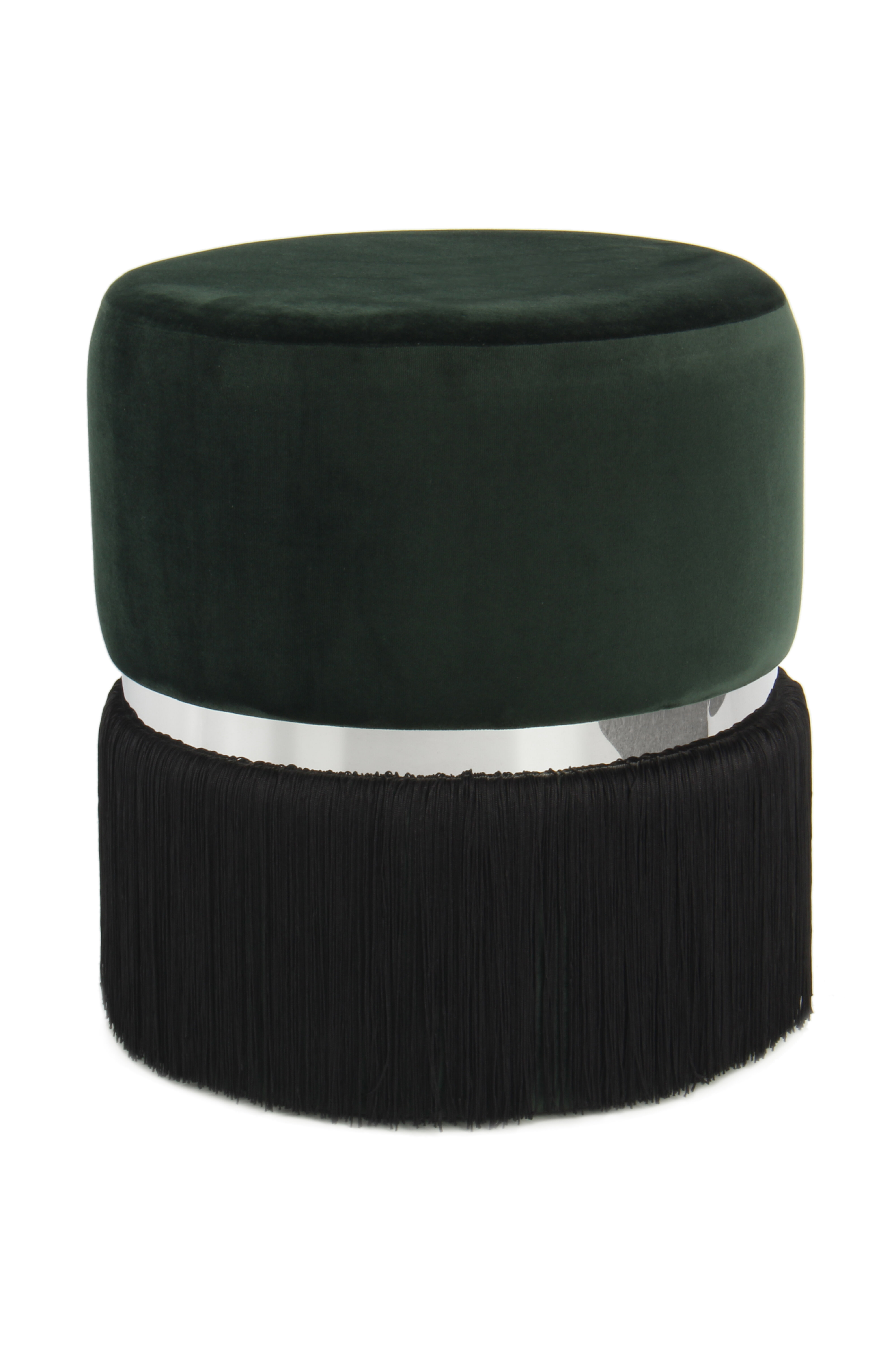 Kayoom Poef 'Rebecca' Velvet met franjes, 41cm, kleur groen / zwart