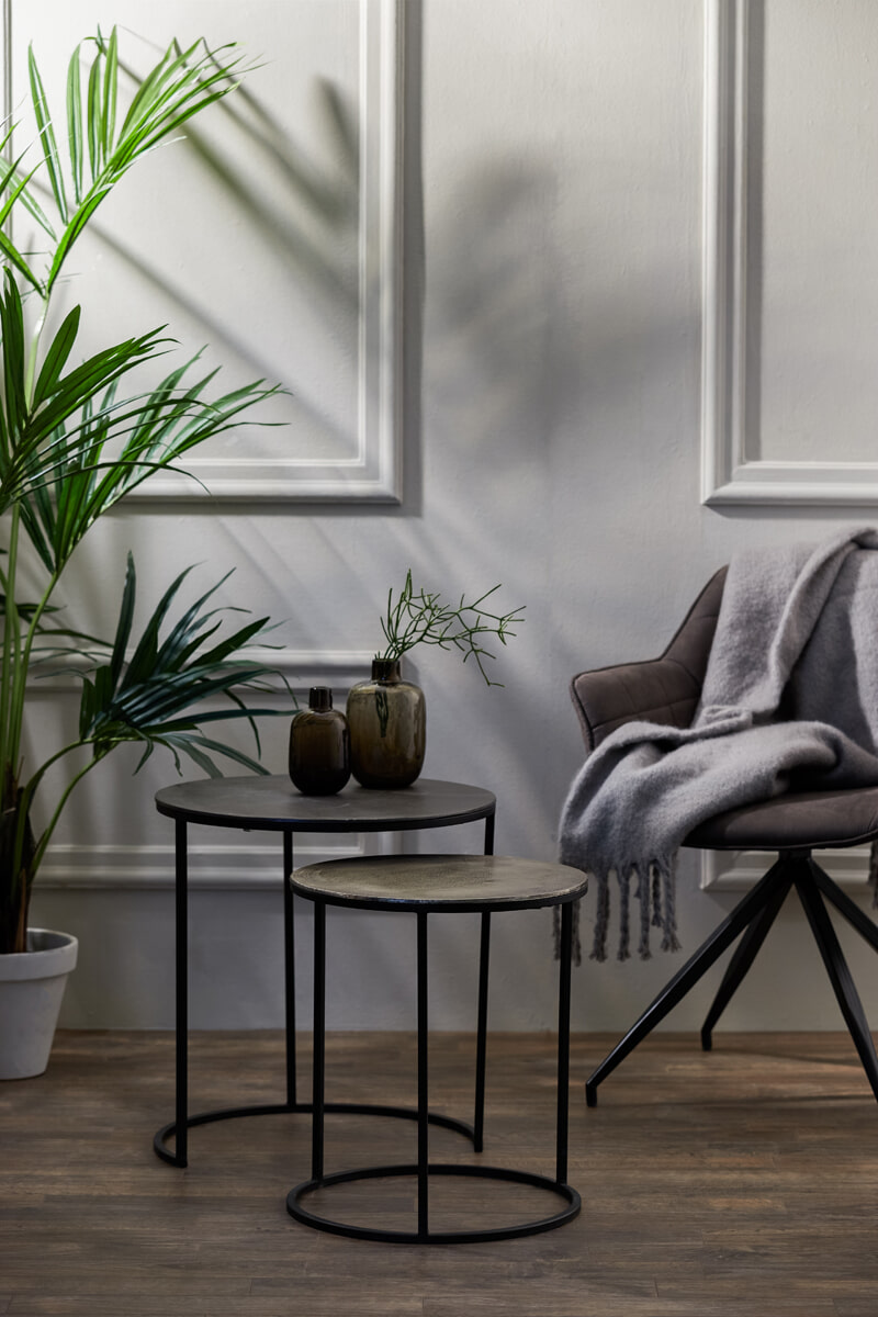 Light & Living Bijzettafel 'Talca' Set van 2 stuks, 40/49cm, kleur Antiek Lood