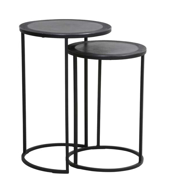 Light & Living Bijzettafel 'Talca' Set van 2 stuks, 35/40cm, kleur Antiek Lood