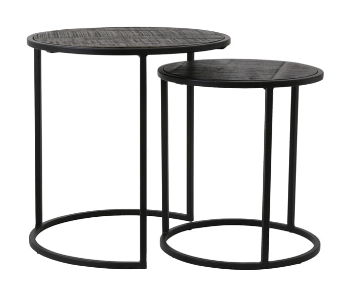 Light & Living Bijzettafel 'Doba' Set van 2 stuks, hout antiek-mat zwart