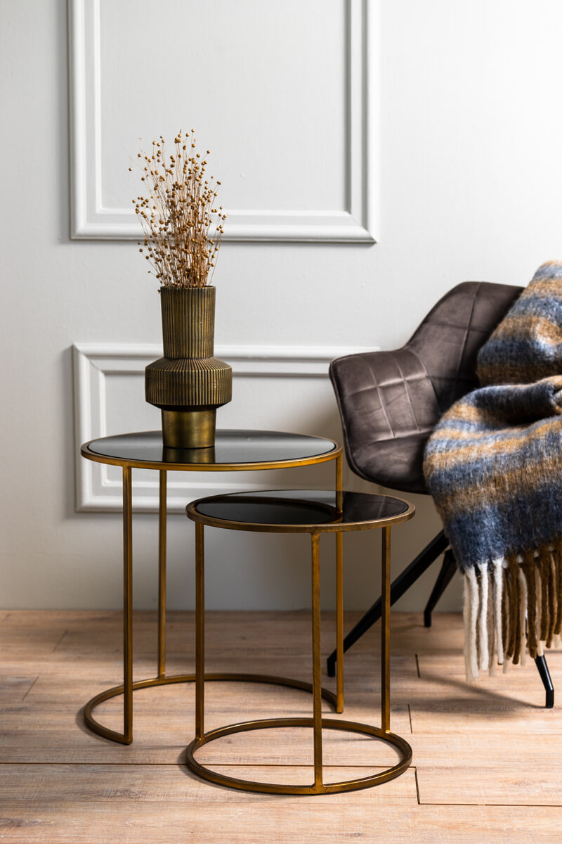 Light & Living Bijzettafel 'Duarte' Set van 2 stuks, glas smoke-goud
