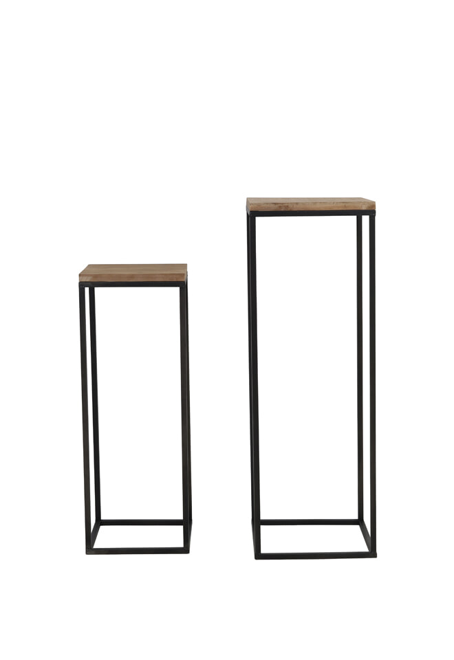 Light & Living Zuilen / bijzettafels 'Yarula' Set van 2 stuks, zwart+hout
