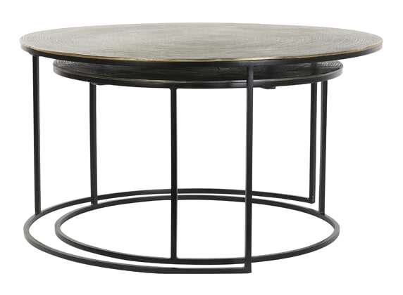 Light & Living Salontafel 'Primo' Set van 2 stuks, zwart-brons+mat zwart