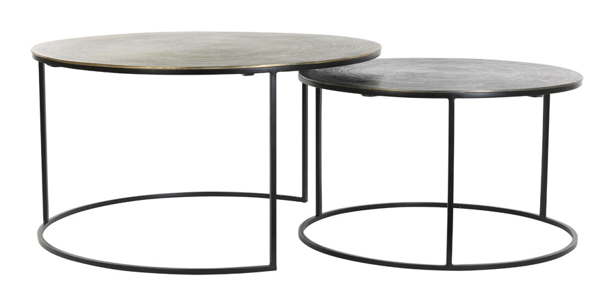 Light & Living Salontafel 'Primo' Set van 2 stuks, zwart-brons+mat zwart