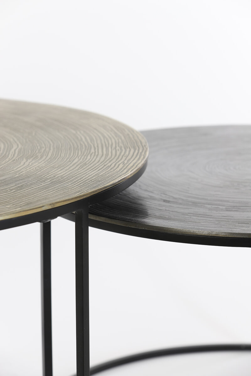 Light & Living Salontafel 'Primo' Set van 2 stuks, zwart-brons+mat zwart