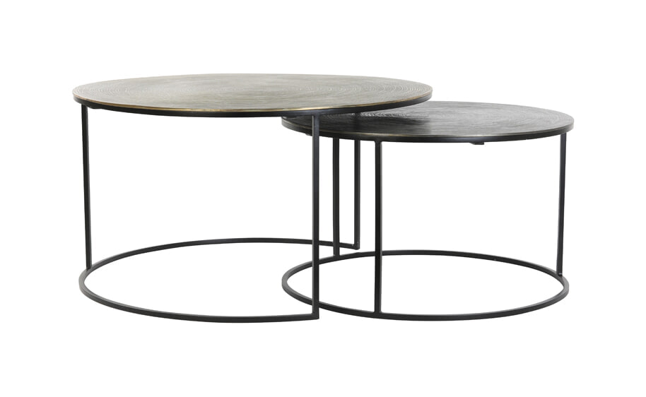 Light & Living Salontafel Primo Set van 2 stuks, zwart-brons+mat zwart - Rond