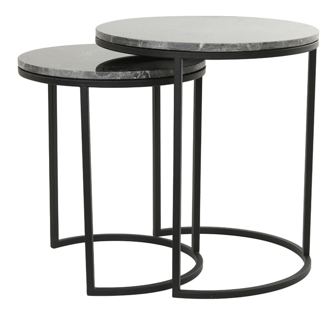 Light & Living Bijzettafel 'Alfio' Set van 2 stuks, bruin marmer+zwart