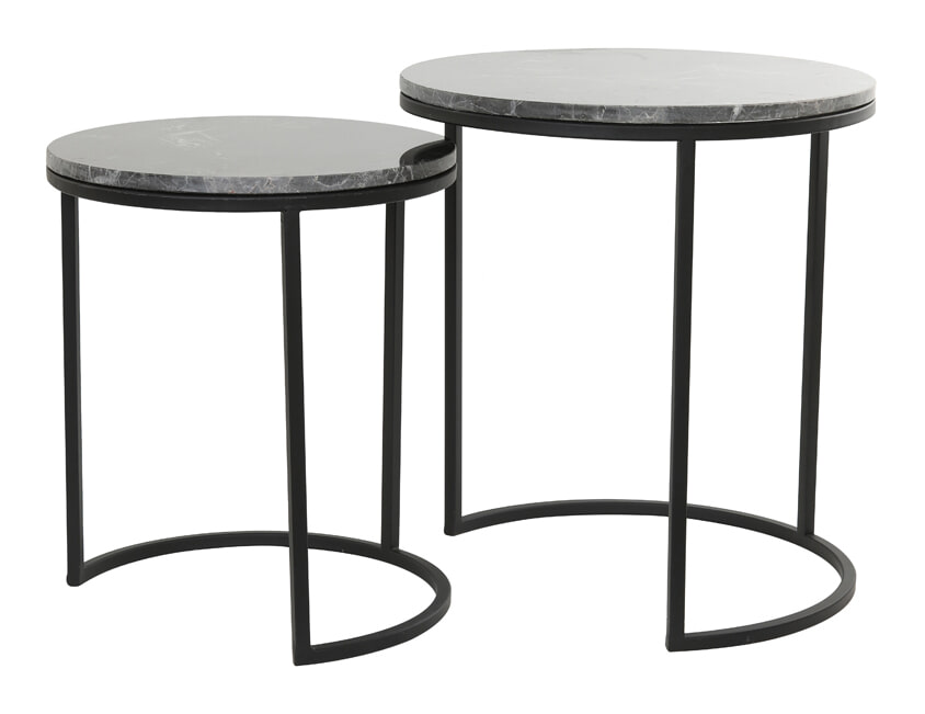Light & Living Bijzettafel 'Alfio' Set van 2 stuks, bruin marmer+zwart