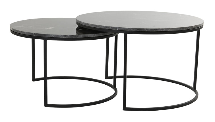 Light & Living Salontafel 'Alfio' Set van 2 stuks, bruin marmer+zwart