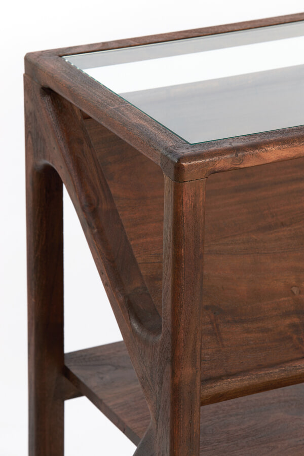 Light & Living Sidetable 'Yuki' Acaciahout en glas, 119cm