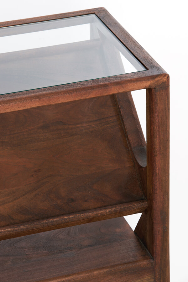 Light & Living Sidetable 'Yuki' Acaciahout en glas, 119cm