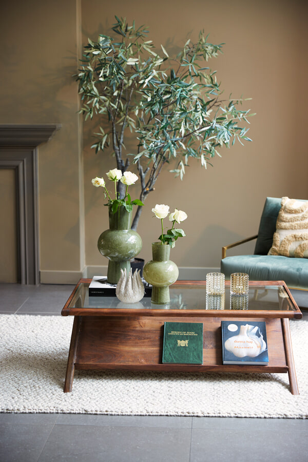 Light & Living Salontafel 'Yuki' Acaciahout en glas, 112 x 70cm