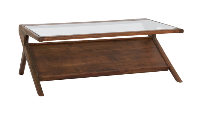 Light & Living Salontafel Yuki Acaciahout en glas, 112 x 70cm - Bruin