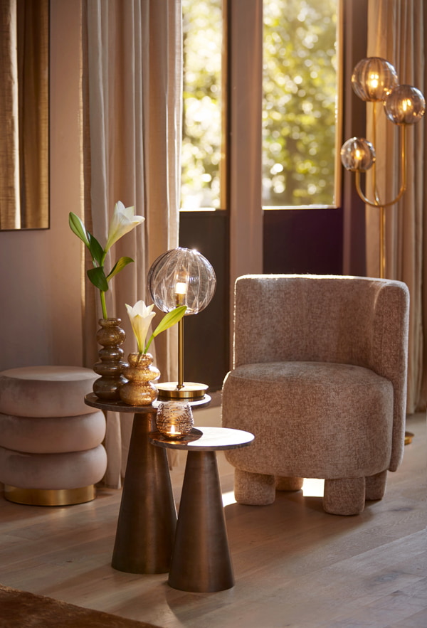 Light & Living Ronde Bijzettafel 'Ynez' Marmer, 29cm, kleur Donkerbruin