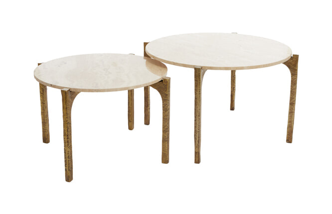 Light & Living Ronde Salontafel Kanae Set van 2 stuks, Travertin - Bruin