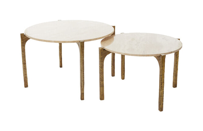 Light & Living Ronde Salontafel Kanae Set van 2 stuks, Travertin - Bruin